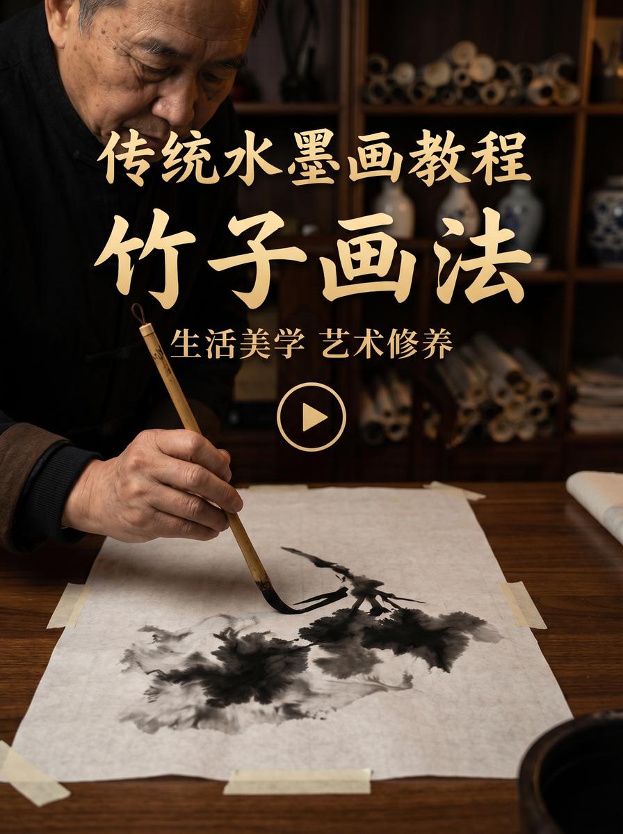 17C 水墨画视频教程：竹子画法入门与笔墨技法 - www.rutnlss.cn